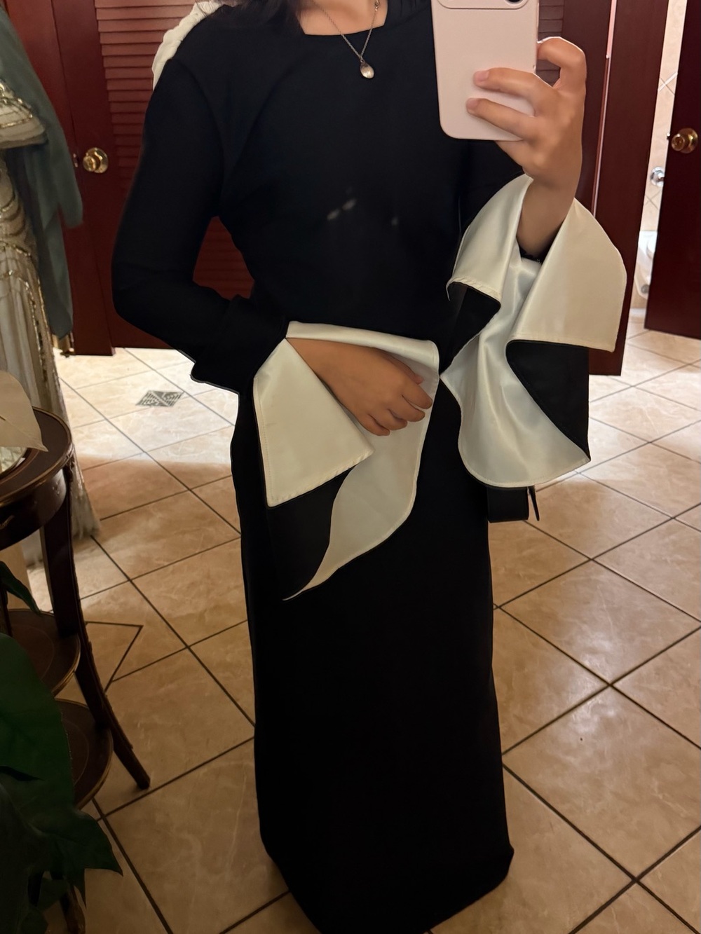 Black and white evening gown